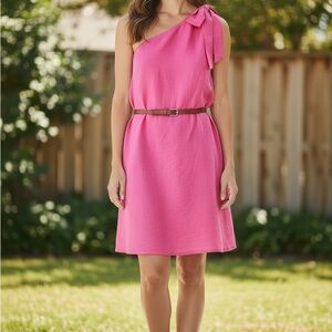 JCrew Linen Pink One-Shoulder Dress